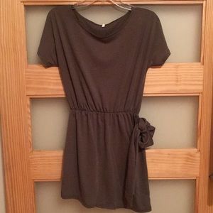 Olive green wrap dress.